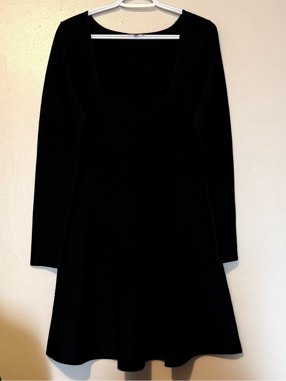 STAUD Black Long-Sleeve Mini Dress with Scoop Neck